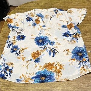3/$10-Maurices Blue and Brown Floral Blouse